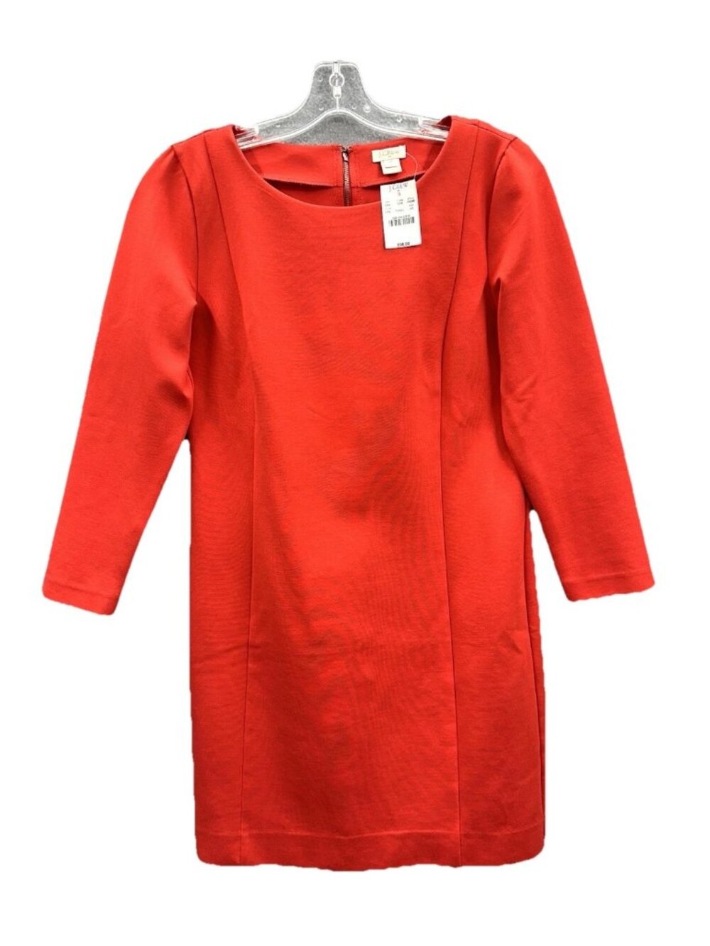 J.Crew Dress XS NWT Red Coral Ponte Knit 3/4 Sleeve Shift Back Zip Work Cocktail